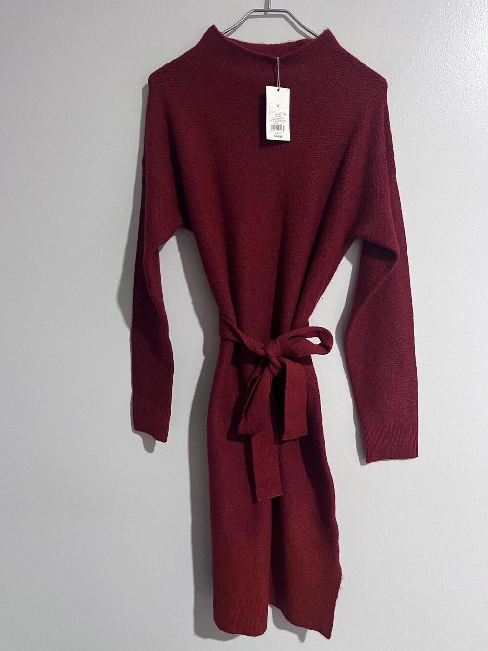A New Day Dress Womens S Red Sweater Dress Long Belted Mock Neck Knit Casual